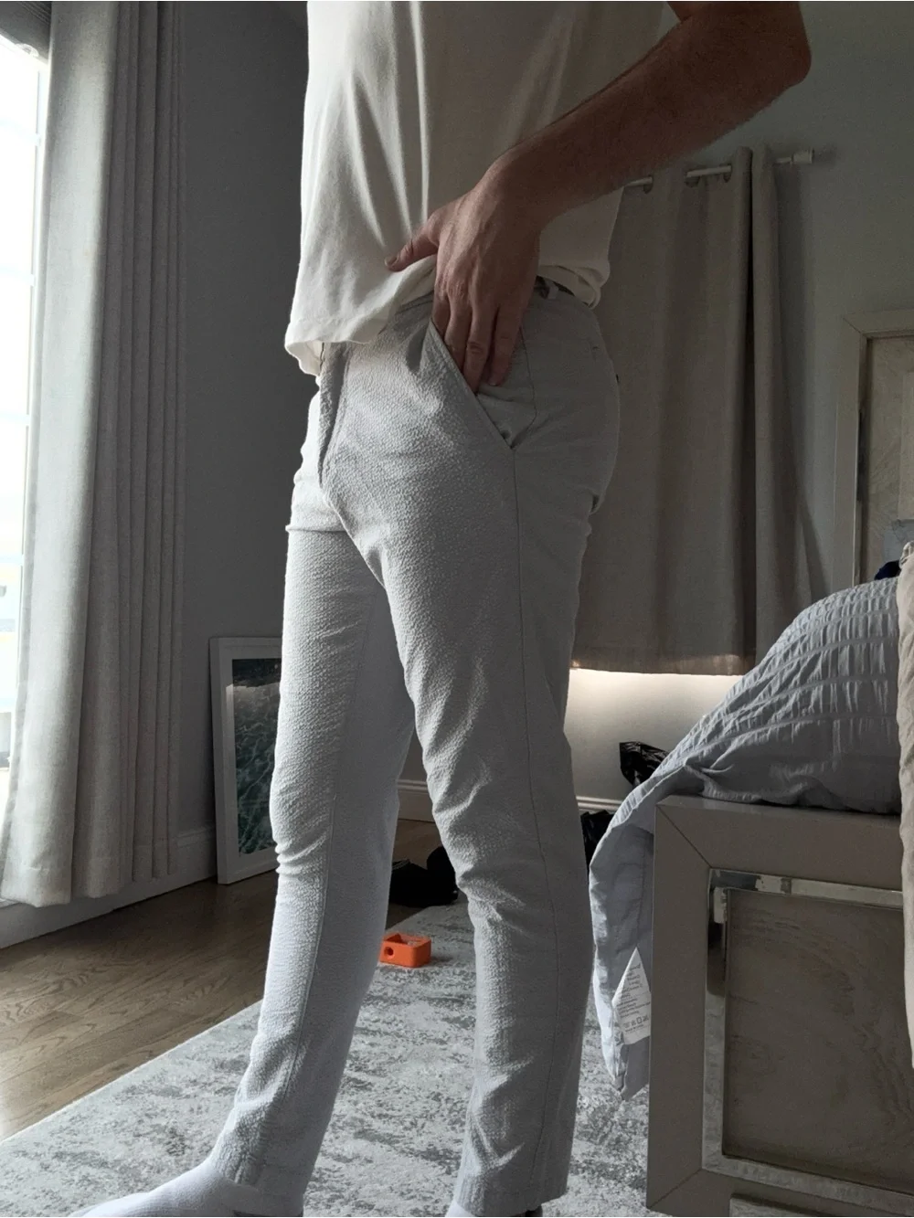 Light Gray Textured High-Waist Leggings